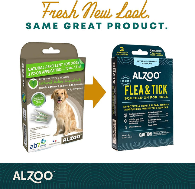 ALZOO Natural Flea & Tick Repellent Squeeze-On for Dogs and 8 Fl. Oz. Flea & Tick Repellent Spray for Dogs,Plant-Based Active Ingredients