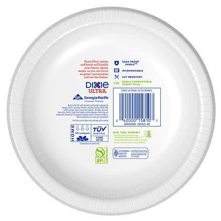 Dixie Ultra, Large Paper Bowls, 20 Oz, 26 Count (Pack of 6), Microwave Safe, Compostable, Disposable Bowls Great For Breakfast, Lunch, And Dinner Meals