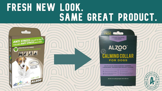 ALZOO Calming Collar for Dogs, Helps Calm Pets During Thunder, Fireworks, Separation Anxiety & More, Effective Up to 4 Weeks, 100% Plant-Based Active Ingredients