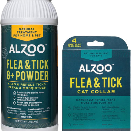 ALZOO Flea & Tick Cat Collar and Flea & Tick G+ Powder, 100% Plant-Based Active Ingredients