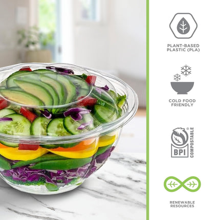 Ruthy's Outlet Plastic Salad Bowls W/Airtight Dome Lids Disposable - Clear Serving Bowls | BPA-Free | Leak-Proof | Meal Prep, Catering, Parties, Takeout, To-Go & Food Storage (50 Pack, 24, Ounce)