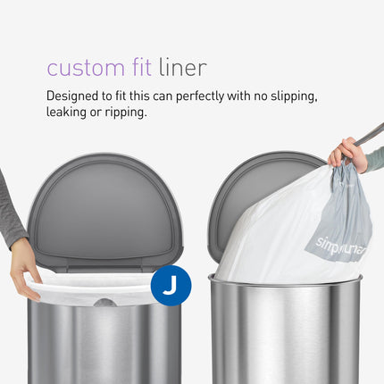 simplehuman Code J 100 Count, Dispenser Pack Custom Fit Liners, Drawstring Trash Bags, 30-45 Liter / 8-12 Gallon, White