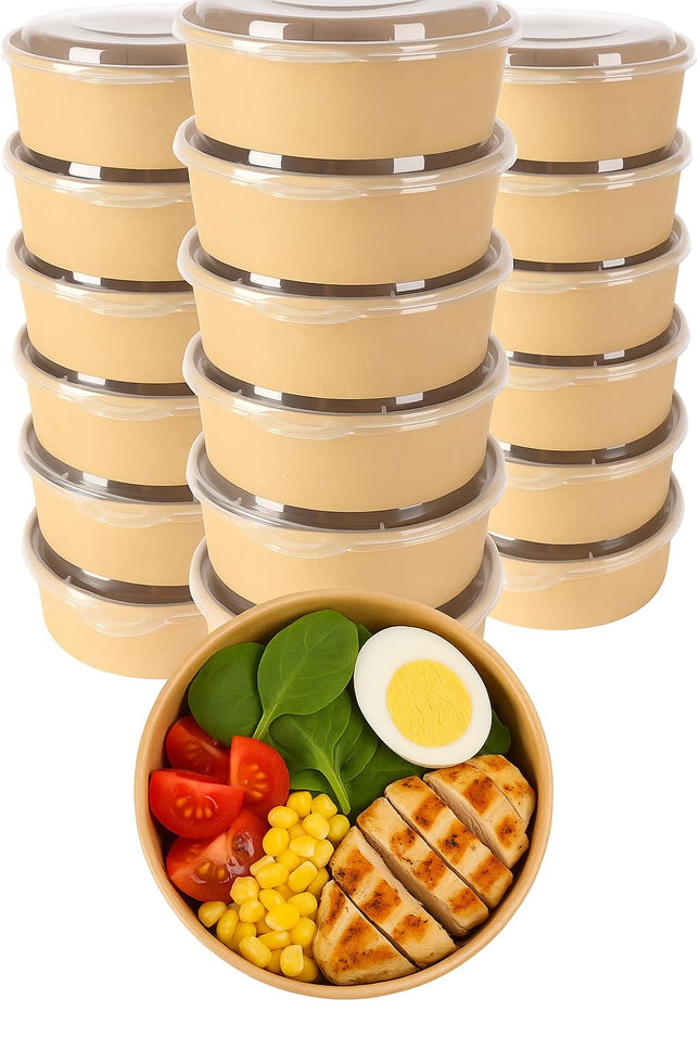 Ruthy's Outlet Kraft Salad Bowls W/Clear Lids – Disposable Paper Salad Containers, Eco-Friendly | Leak-Resistant | Microwave Safe – Ideal for Meal Prep, To-Go Orders & Catering (25, 16 oz)