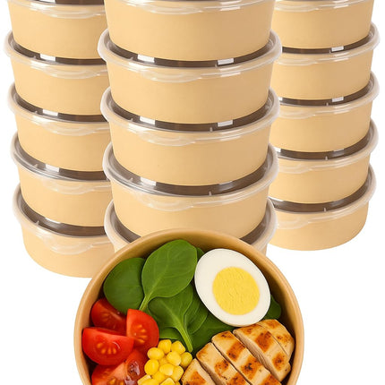 Ruthy's Outlet Kraft Salad Bowls W/Clear Lids – Disposable Paper Salad Containers, Eco-Friendly | Leak-Resistant | Microwave Safe – Ideal for Meal Prep, To-Go Orders & Catering (25, 16 oz)