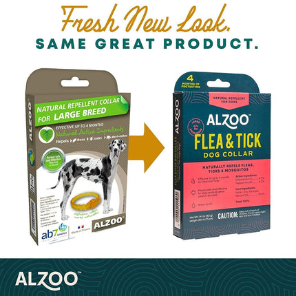 ALZOO Natural Flea & Tick Dog Collar - Helps Repel Fleas, Ticks & Mosquitoes - 100% Plant-Based Active Ingredients - Waterproof - Up to 4 Months Protection - Large-Sized Dogs: 40+ lbs - Pack of 2