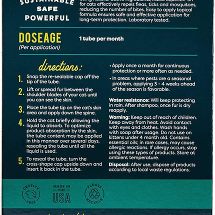 ALZOO Natural Flea & Tick Squeeze-On for Cats, Helps Repel Fleas, Ticks & Mosquitos, Up to 3-Months Protection, Plant-Based Active Ingredients, Water-Resistant, 3 EZ-On Applicators Per Pack