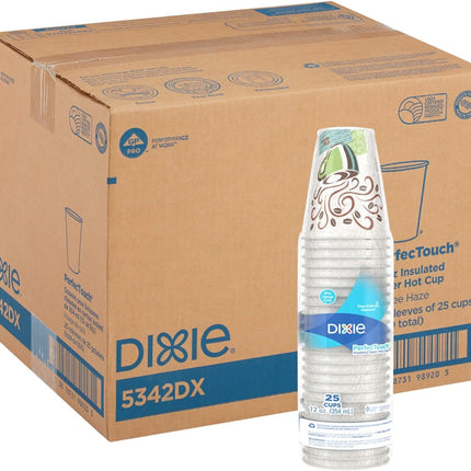 Dixie® PerfecTouch® Insulated Hot Cups, 12 oz, Coffee Haze, 500 Count (25 Cups Per Pack, 20 Packs Per Case)