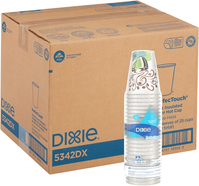 Dixie® PerfecTouch® Insulated Hot Cups, 12 oz, Coffee Haze, 500 Count (25 Cups Per Pack, 20 Packs Per Case)