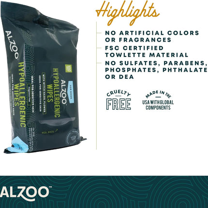 ALZOO Hypoallergenic Bundle for Dogs, Grooming Wipes and Sensitive Shampoo, 100% Plant-Based Active Ingredients, Made in USA