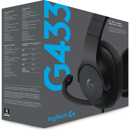 Logitech G433 7.1 Wired Gaming Headset with DTS Headphone: X 7.1 Surround for PC, PS4, PS4 PRO, Xbox One, Xbox One S, Nintendo Switch – Triple Black
