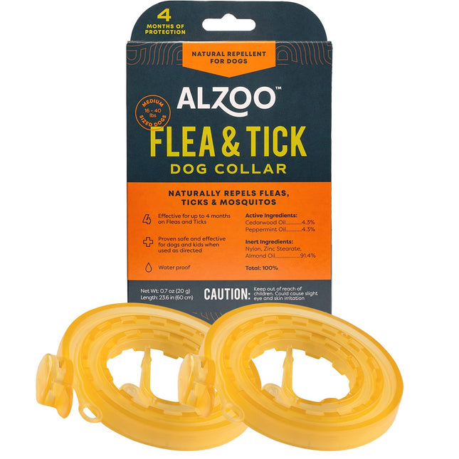 ALZOO Natural Flea & Tick Dog Collar - Helps Repel Fleas, Ticks & Mosquitoes - 100% Plant-Based Active Ingredients - Waterproof - Up to 4 Months Protection - Medium-Sized Dogs: 16-40 lbs - Single