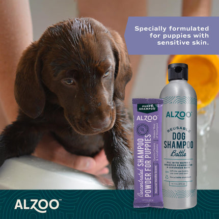 ALZOO Concentrated Shampoo Powder for Dogs, Specially Formulated for Dogs with Sensitive Skin, 100% Plant-Based Active Ingredients, Vanilla Fragrance, Pack of 2