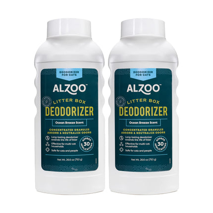 ALZOO Cat Litter Deodorizer, Concentrated Granules Absorb & Help Neutralize Odors, 100% Plant-Based Active Ingredients, Up to 30 Uses, Island Paradise Scent, 26.6 Oz., Pack of 2