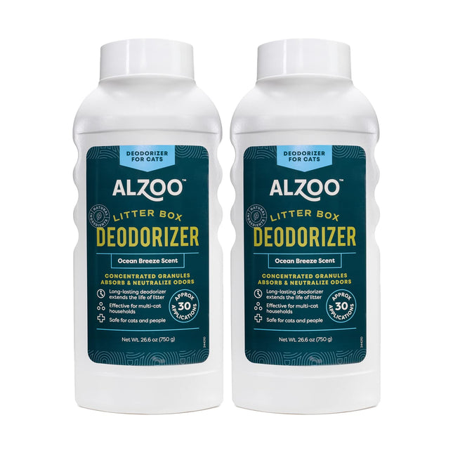 ALZOO Cat Litter Deodorizer, Concentrated Granules Absorb & Help Neutralize Odors, 100% Plant-Based Active Ingredients, Up to 30 Uses, Island Paradise Scent, 26.6 Oz., Pack of 2