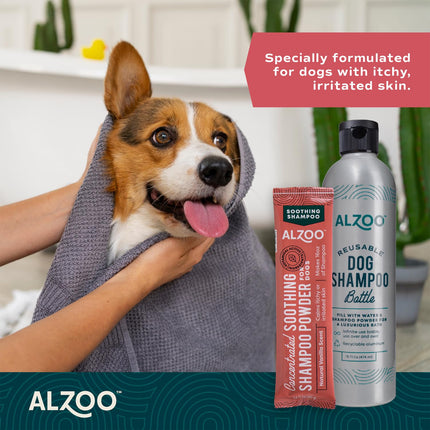 ALZOO Concentrated Shampoo Powder for Dogs, Specially Formulated for Dogs with Sensitive Skin, 100% Plant-Based Active Ingredients, Vanilla Fragrance, Pack of 2