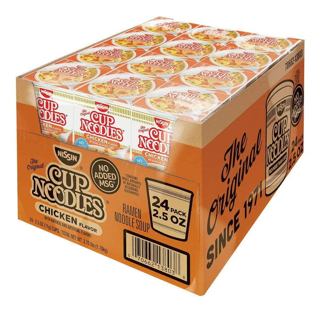 Nissin Cup Ramen Noodles Soup 2.25 Ounce , Beef, Chicken or Shrimp Flavor (Pack of 24)