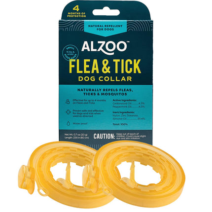 ALZOO Natural Flea & Tick Dog Collar - Helps Repel Fleas, Ticks & Mosquitoes - 100% Plant-Based Active Ingredients, Waterproof, Up to 4 Months Protection - Small-Sized Dogs 15 lbs & Under - Pack of 2