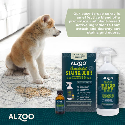 ALZOO Stain & Odor Remover, Quickly Lifts & Dissolves Pet Stains & Helps Eliminate Odors, 100% Plant-Based Active Ingredients, Lavender Vanilla Scent, 32 Fl. Oz Spray Bottle