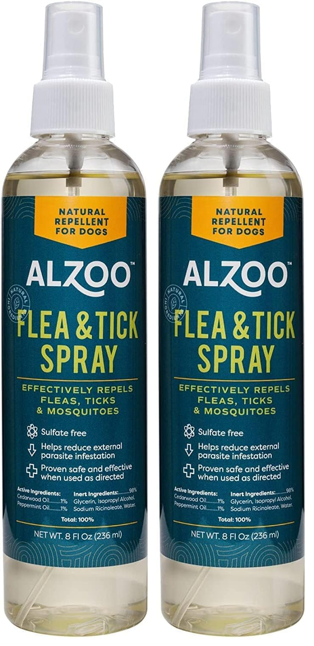 ALZOO Natural Flea and Tick Repellent Spray for Dogs, Effectively Repels Fleas, Ticks & Mosquitos, Plant-Based Active Ingredients, Sulfate-Free, 8 Fl. Oz.