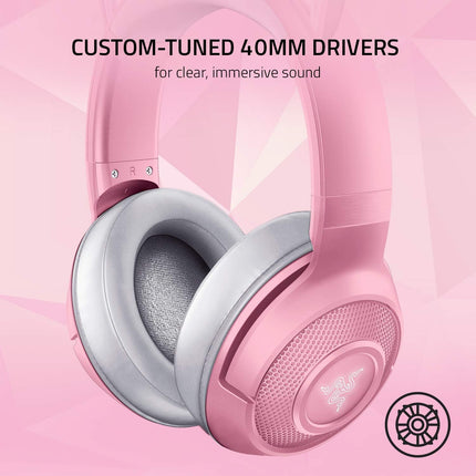 Razer Kraken BT Kitty Edition: Bluetooth 5.0-40ms Low Latency Connection - Custom 60mm Drivers - Beamforming Microphone - Powered by Razer Chroma - Rose Quartz (Renewed)