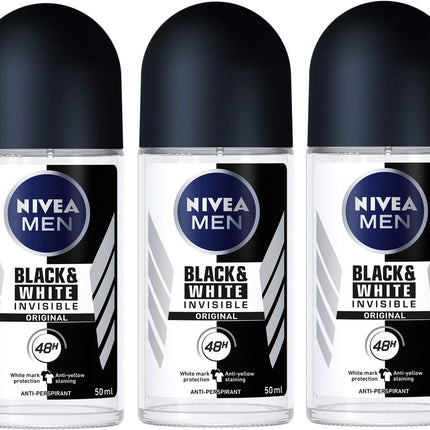 Nivea for Men Invisible for Black & White 48 Hours Deodorant Roll on 50 Ml. 3 Pack l