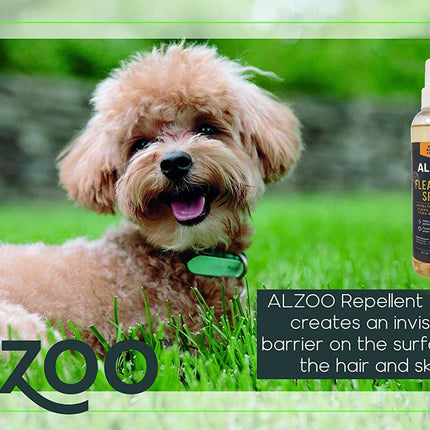 ALZOO Natural Flea and Tick Repellent Spray for Dogs, Effectively Repels Fleas, Ticks & Mosquitos, Plant-Based Active Ingredients, Sulfate-Free, 8 Fl. Oz.