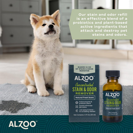 ALZOO Stain & Odor Remover, Quickly Lifts & Dissolves Pet Stains & Helps Eliminate Odors, 100% Plant-Based Active Ingredients, Lavender Vanilla Scent, 32 Fl. Oz Spray Bottle