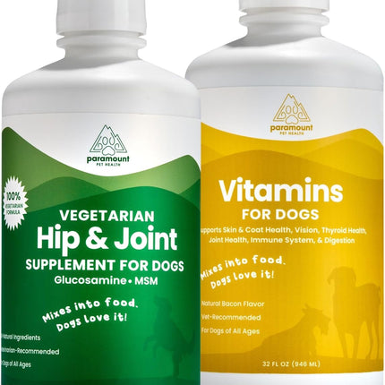 Vegetarian Dog Wellness Bundle: Plant-Based Glucosamine & Liquid Vitamins for Joint Health & Vitality