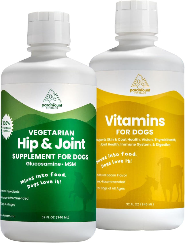 Vegetarian Dog Wellness Bundle: Plant-Based Glucosamine & Liquid Vitamins for Joint Health & Vitality