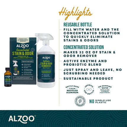 ALZOO Stain & Odor Remover, Quickly Lifts & Dissolves Pet Stains & Helps Eliminate Odors, 100% Plant-Based Active Ingredients, Lavender Vanilla Scent, 32 Fl. Oz Spray Bottle