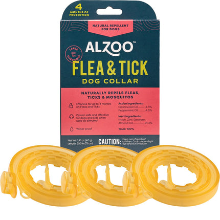 ALZOO Natural Flea & Tick Dog Collar - Helps Repel Fleas, Ticks & Mosquitoes - 100% Plant-Based Active Ingredients - Waterproof - Up to 4 Months Protection - Large-Sized Dogs: 40+ lbs - Pack of 2