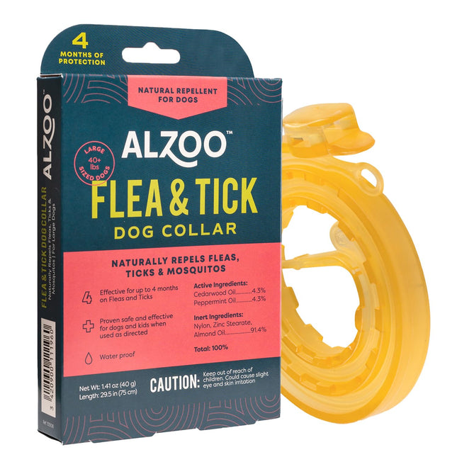 ALZOO Natural Flea & Tick Dog Collar - Helps Repel Fleas, Ticks & Mosquitoes - 100% Plant-Based Active Ingredients - Waterproof - Up to 4 Months Protection - Large-Sized Dogs: 40+ lbs - Pack of 2