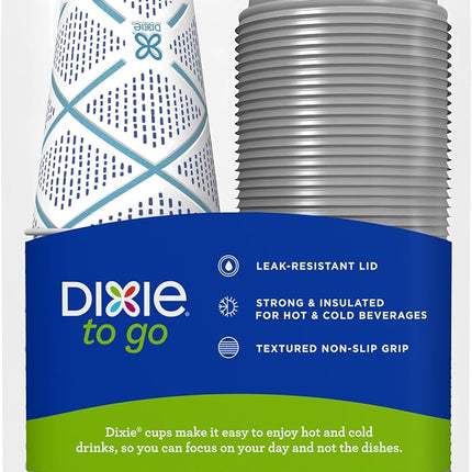 Dixie To Go Paper Coffee Cups With Lids, 12 oz, 66 ct, Disposable Insulated Paper Cups for On-The-Go Hot or Cold Beverages