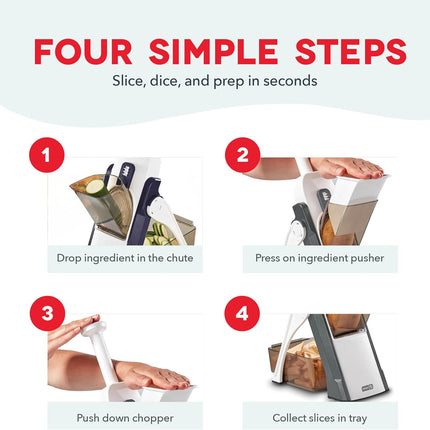 Dash Safe Slice® Mandoline - Compact, Foldable Food Slicer - Slice, Dice, Julienne & More - Perfect for Quick Food Prep - Recipe Guide Included - Cool Grey