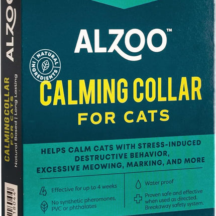 ALZOO Calming Collar for Cats, Helps Calm Pets During Thunder, Fireworks, Separation Anxiety & More, Effective Up to 4 Weeks, 100% Plant-Based Active Ingredients