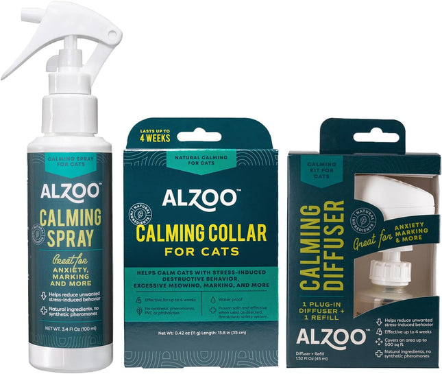 ALZOO Calming Cat Spray, Collar and Diffuser Bundle