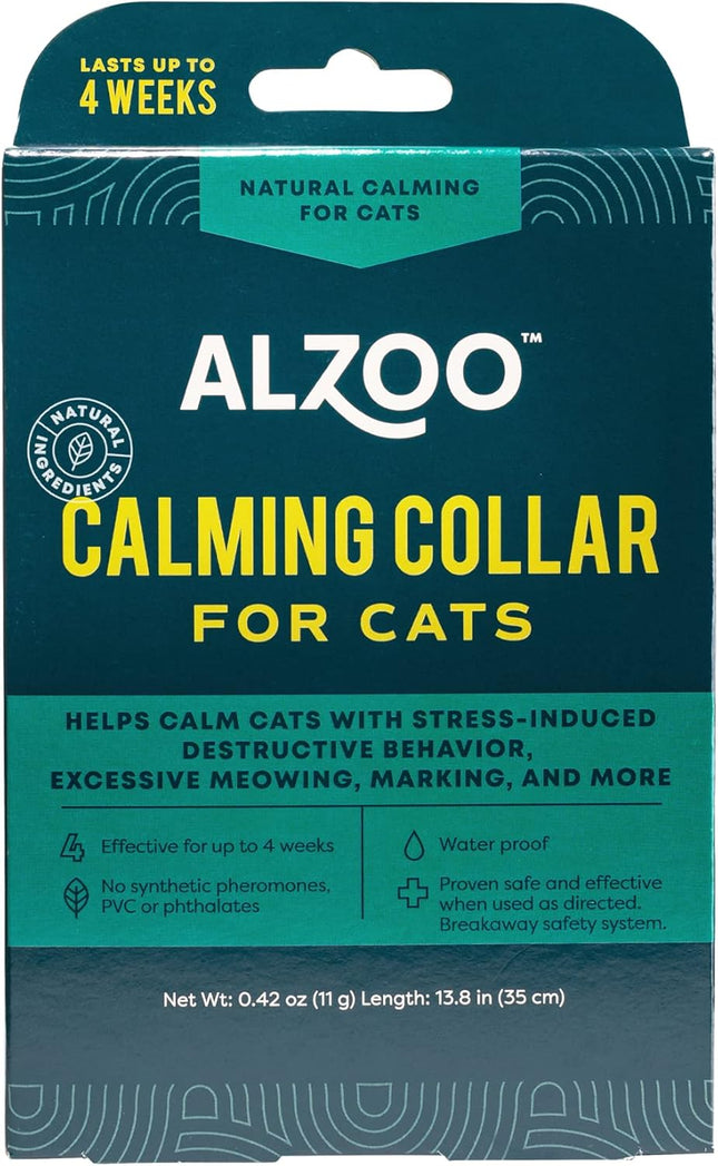 ALZOO Calming Collar for Cats, Helps Calm Pets During Thunder, Fireworks, Separation Anxiety & More, Effective Up to 4 Weeks, 100% Plant-Based Active Ingredients