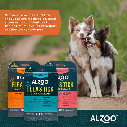 ALZOO Natural Flea & Tick Dog Collar - Helps Repel Fleas, Ticks & Mosquitoes - 100% Plant-Based Active Ingredients - Waterproof - Up to 4 Months Protection - Medium-Sized Dogs: 16-40 lbs - Single