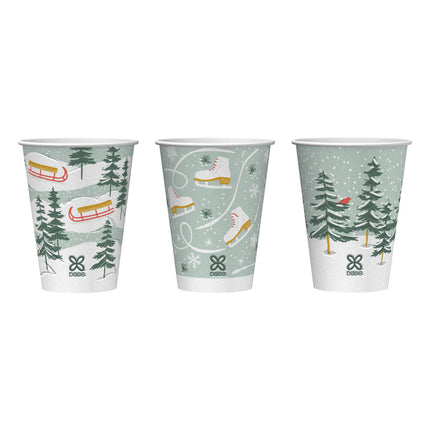 Dixie PerfecTouch (5342DX94) 12 oz Insulated Paper Hot Coffee Cups, Limited Edition Holiday Cups in Winter Fun Designs, 500 Count (20 Packs of 25 Cups)