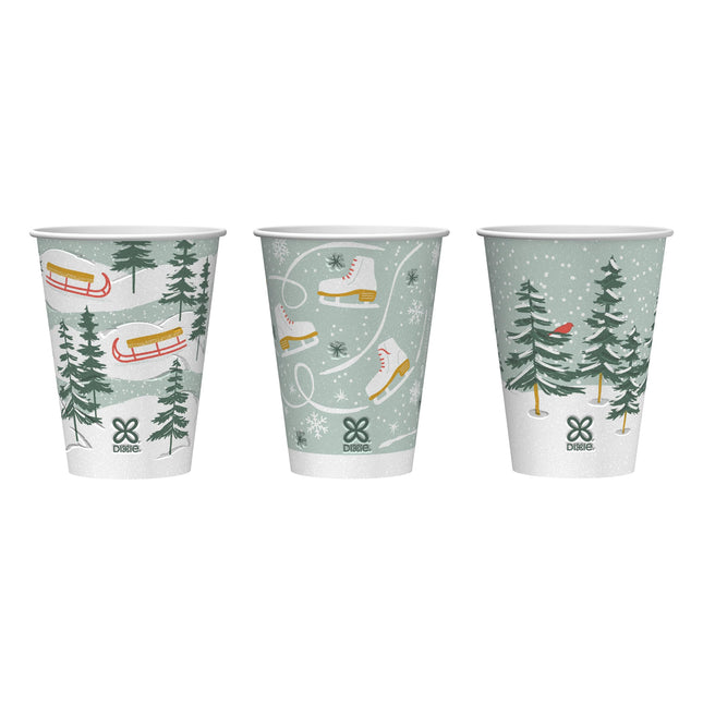 Dixie PerfecTouch (5342DX94) 12 oz Insulated Paper Hot Coffee Cups, Limited Edition Holiday Cups in Winter Fun Designs, 500 Count (20 Packs of 25 Cups)
