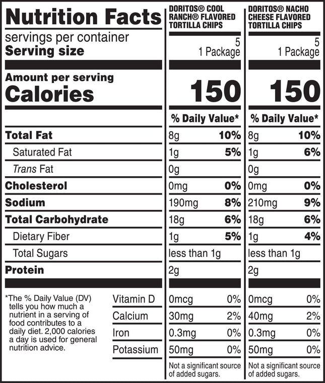 Frito-Lay Doritos Mix Variety Pack, Nacho Cheese & Cool Ranch, 1oz Bags (10 Pack)