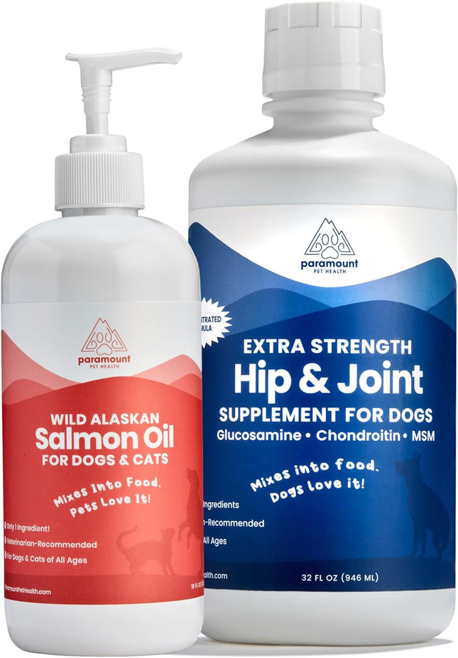 Paramount Pet Health Premium Joint & Coat Care Bundle for Large Dogs: Concentrated Glucosamine + Wild Alaskan Salmon Oil
