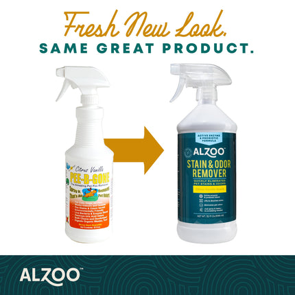 ALZOO Stain & Odor Remover, Quickly Lifts & Dissolves Pet Stains & Helps Eliminate Odors, 100% Plant-Based Active Ingredients, Lavender Vanilla Scent, 32 Fl. Oz Spray Bottle
