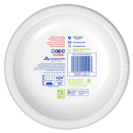 Dixie Ultra, Large Paper Bowls, 20 Oz, 26 Count (Pack of 6), Microwave Safe, Compostable, Disposable Bowls Great For Breakfast, Lunch, And Dinner Meals