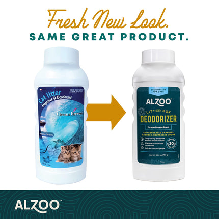 ALZOO Cat Litter Deodorizer, Concentrated Granules Absorb & Help Neutralize Odors, 100% Plant-Based Active Ingredients, Up to 30 Uses, Island Paradise Scent, 26.6 Oz., Pack of 2