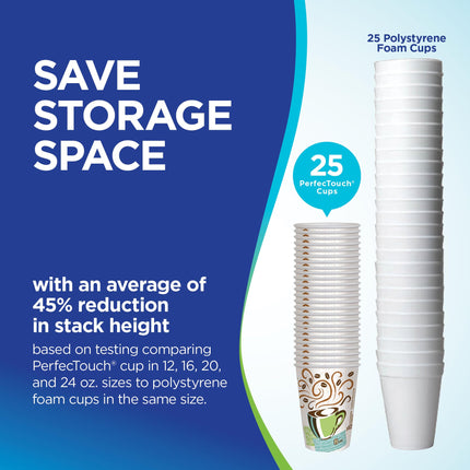 Dixie PerfecTouch 12 oz Paper Coffee Cups By GP PRO, Coffee Haze Design, 500 Count (25 Disposable Cups Per Sleeve, 20 Sleeves Per Case), 5342DX