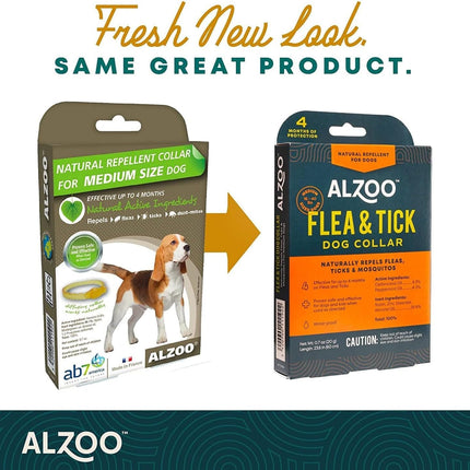 ALZOO Natural Flea & Tick Dog Collar - Helps Repel Fleas, Ticks & Mosquitoes - 100% Plant-Based Active Ingredients - Waterproof - Up to 4 Months Protection - Medium-Sized Dogs: 16-40 lbs - Single