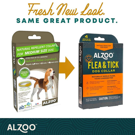 ALZOO Natural Flea & Tick Dog Collar - Helps Repel Fleas, Ticks & Mosquitoes - 100% Plant-Based Active Ingredients - Waterproof - Up to 4 Months Protection - Medium-Sized Dogs: 16-40 lbs - Single