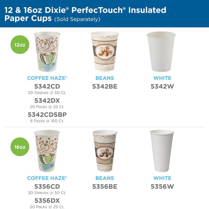 Dixie® PerfecTouch® Insulated Hot Cups, 12 oz, Coffee Haze, 500 Count (25 Cups Per Pack, 20 Packs Per Case)