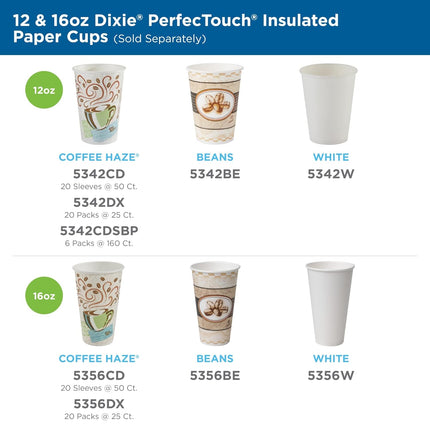 Dixie PerfecTouch 12 oz. Insulated Paper Hot Coffee Cup by GP PRO (Georgia-Pacific), Coffee Haze, , 960 Count (160 Cups Per Sleeve, 6 Sleeves Per Case)